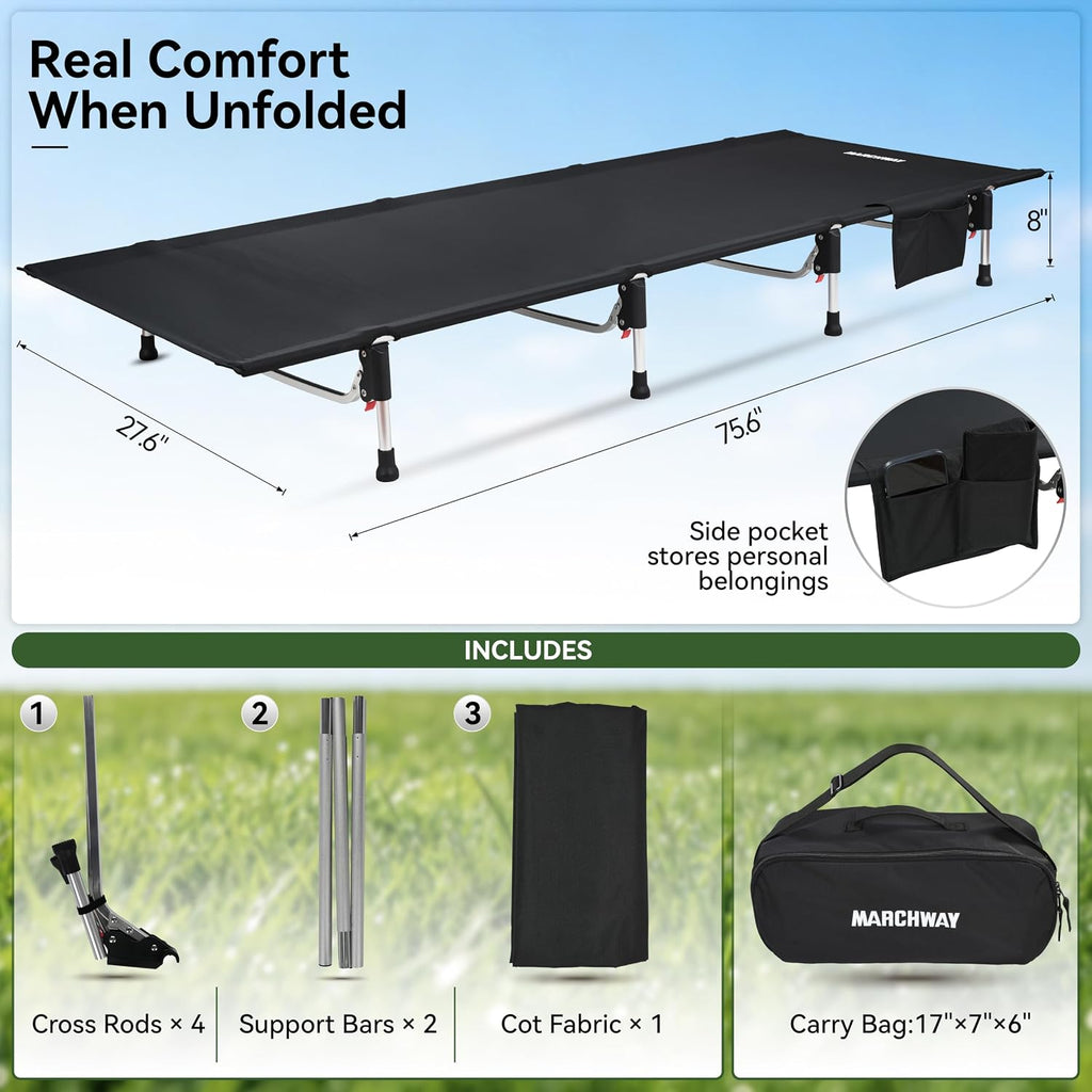 MARCHWAY Lightweight Folding Camping Cot Bed with Lever Lock, Easy Setup
