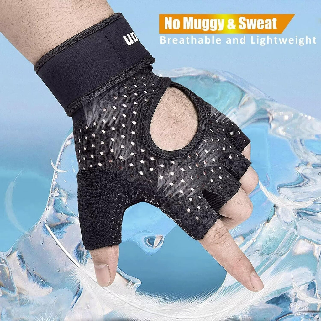 ihuan Breathable Weight Lifting Workout Gym Gloves: Fingerless Exercise Wrist Support | Enhance Palm Protection | Extra Grip for Fitness |Training | Rowing | Pull-ups