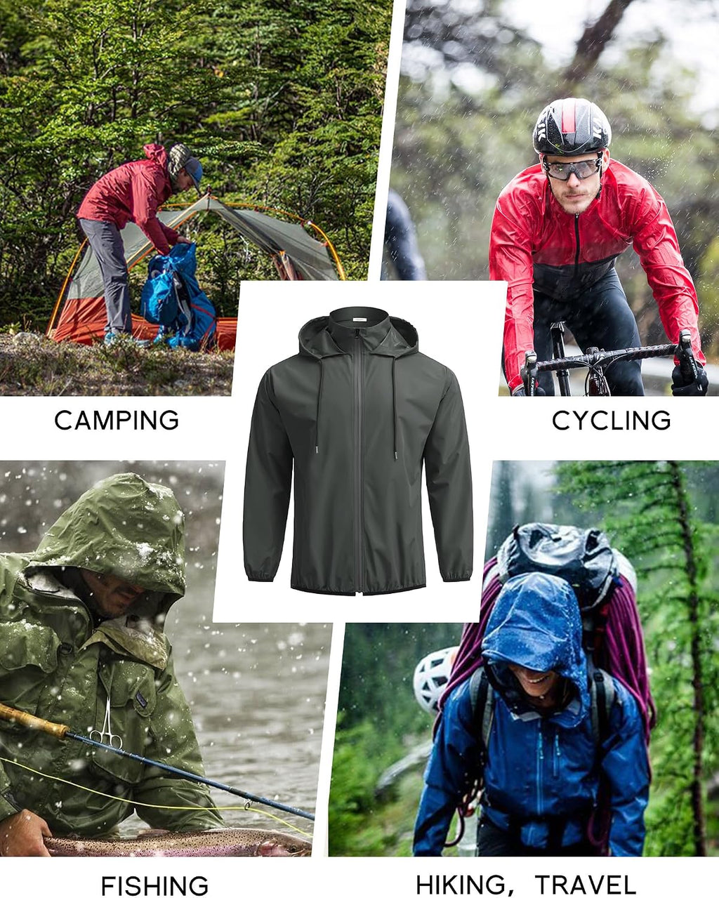 COOFANDY Men's Light Rain Jacket Packable Waterproof Raincoat Windbreaker