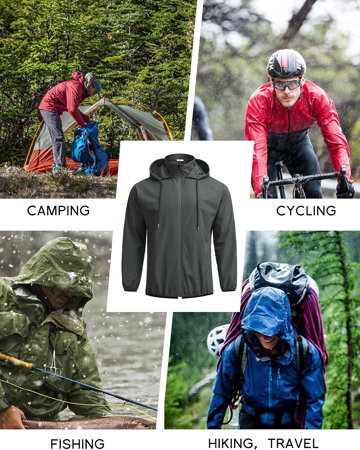 COOFANDY Men's Light Rain Jacket Packable Waterproof Raincoat Windbreaker