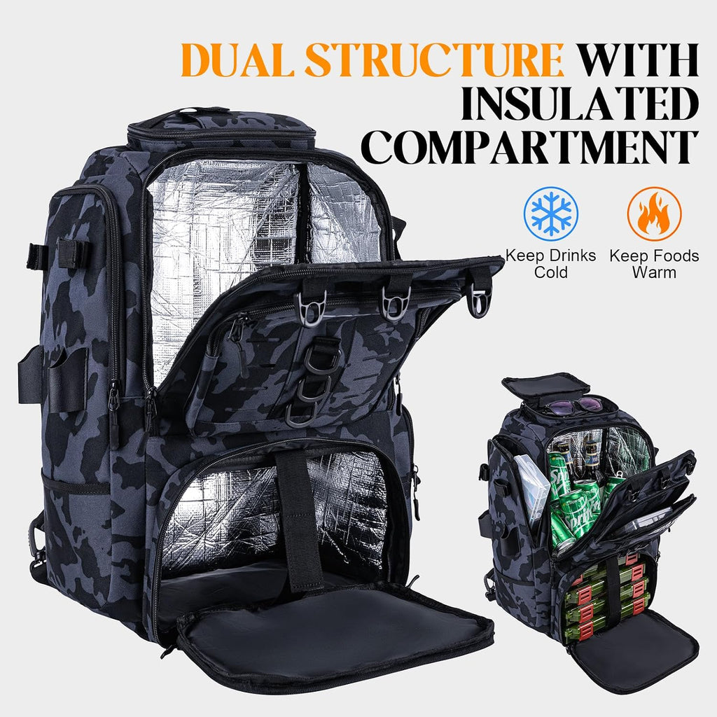 Goture 40L Camouflage Fishing Tackle Backpack w/Cooler &fishing tackle box