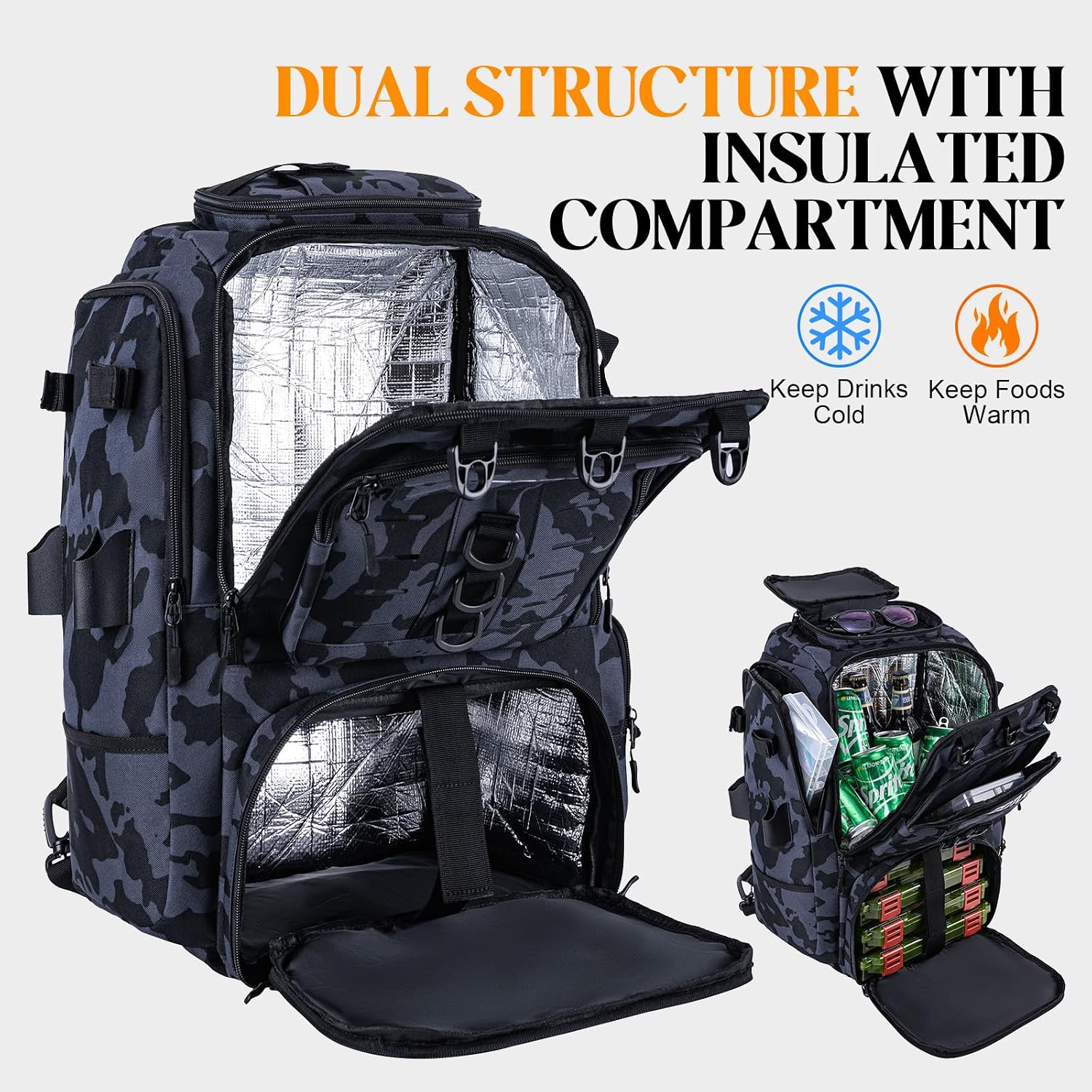 Goture 40L Camouflage Fishing Tackle Backpack w/Cooler &fishing tackle box