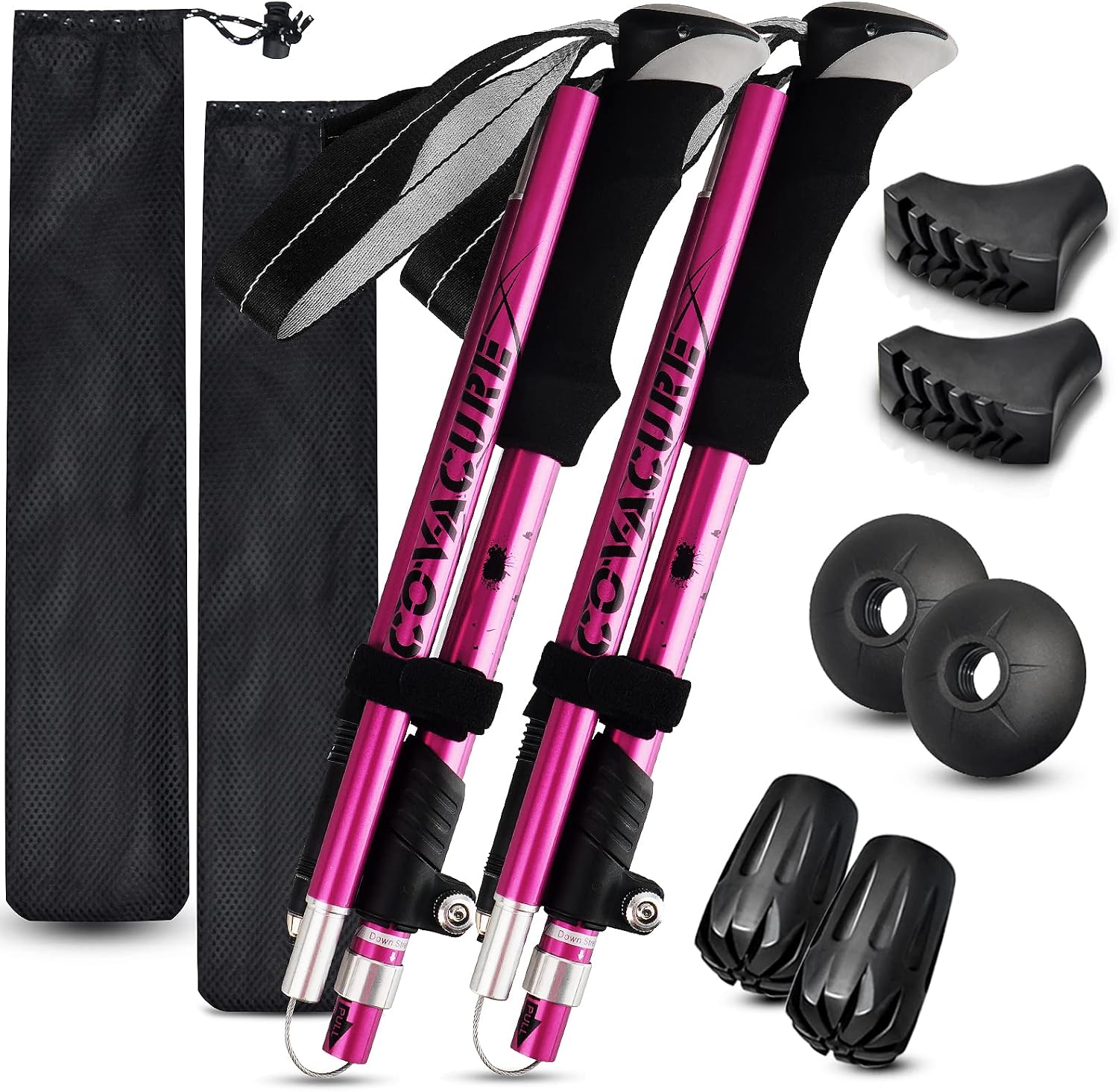 covacure Hiking Poles, 7075 Aluminum Tri-fold, Adjustable Height, 2PCS