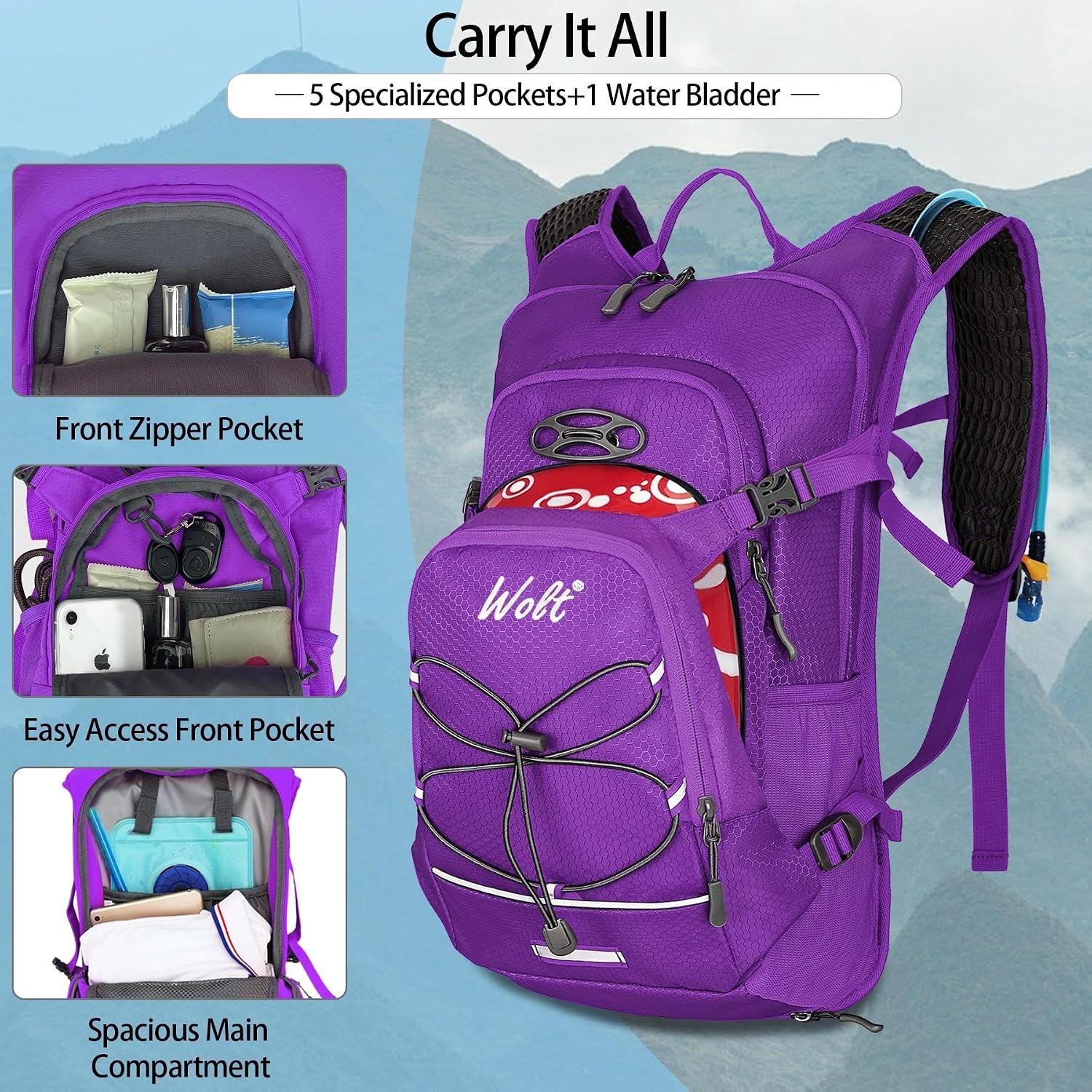 WOLT Hydration Backpack 18L Hiking Water Backpack with 2L Water Bladder for Men Women, Hydration Pack for Running Cycling Biking and Climbing