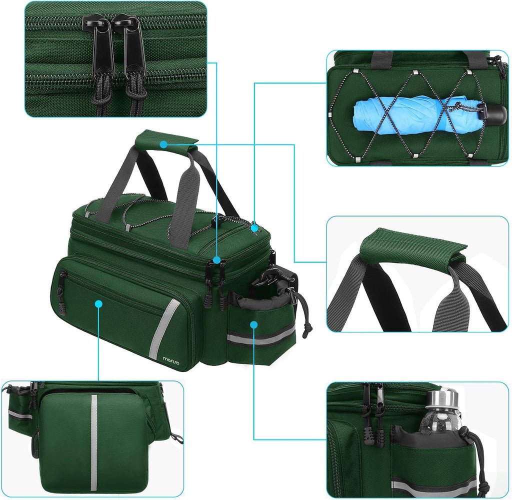 MOSISO Bike Rack Bag with Rain Cover, Bike Trunk Cooler Handag,Jungle Green