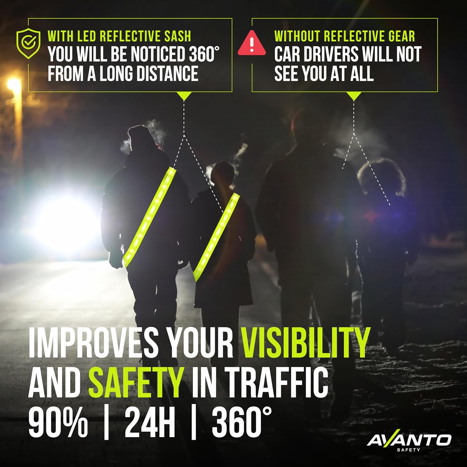 AVANTO LED Reflective Sash,Original, Running Lights for Runners,USB Rechargeable