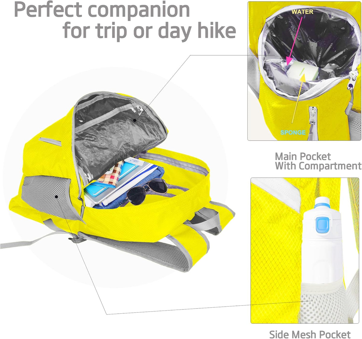 35L Foldable Waterproof Backpack For Outdoor Sports Travel Inside Wet Clothes Compartment Packable For Multiple