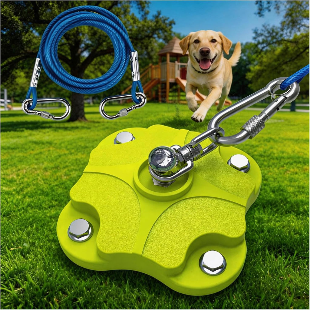 Dog Tie Out Stake and Cable for Outdoor, Dog Tether for Yard, Dog Run with 30FT Heavy-Duty Leash, 200LBS Capacity Lead, Dual 360° Swivel - Stainless Steel(Dog Stake+30ft Cable/200lbs)