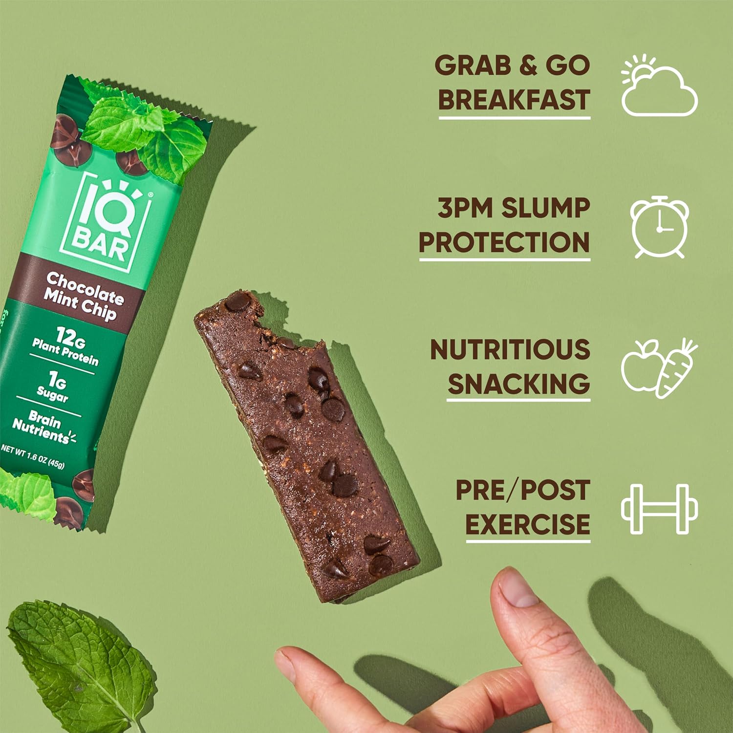 IQBAR Clean Protein Bars, Low Sugar Keto, Chocolate Mint Chip 36-Count