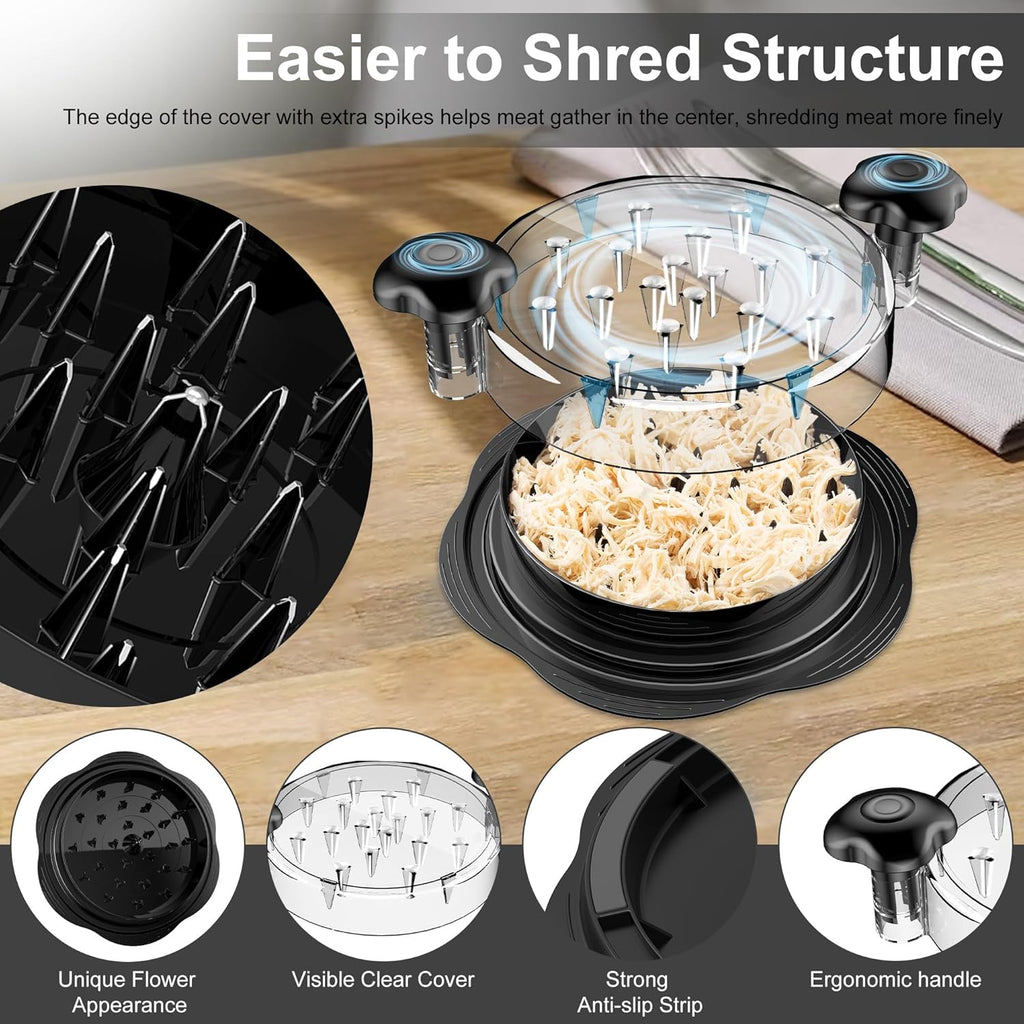 Chicken Shredder Tool Twist Large Meat Shredder with Brush&Fork, Black
