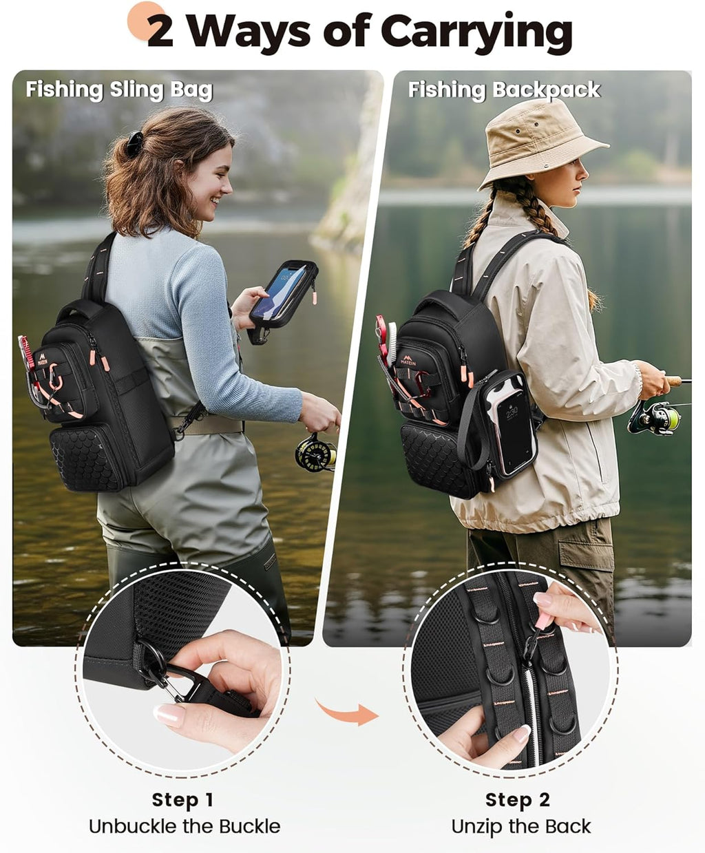 MATEIN Fishing Sling Bag with Phone Pouch, 3600 Tackle Box Backpack
