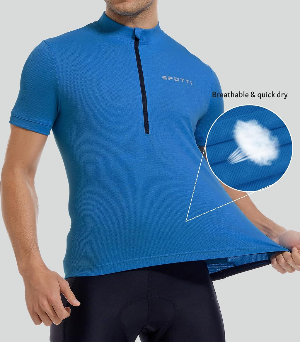 Spotti Men's Cycling Jersey Short Sleeve Half-Zip Bike Shirt, 4 Pockets