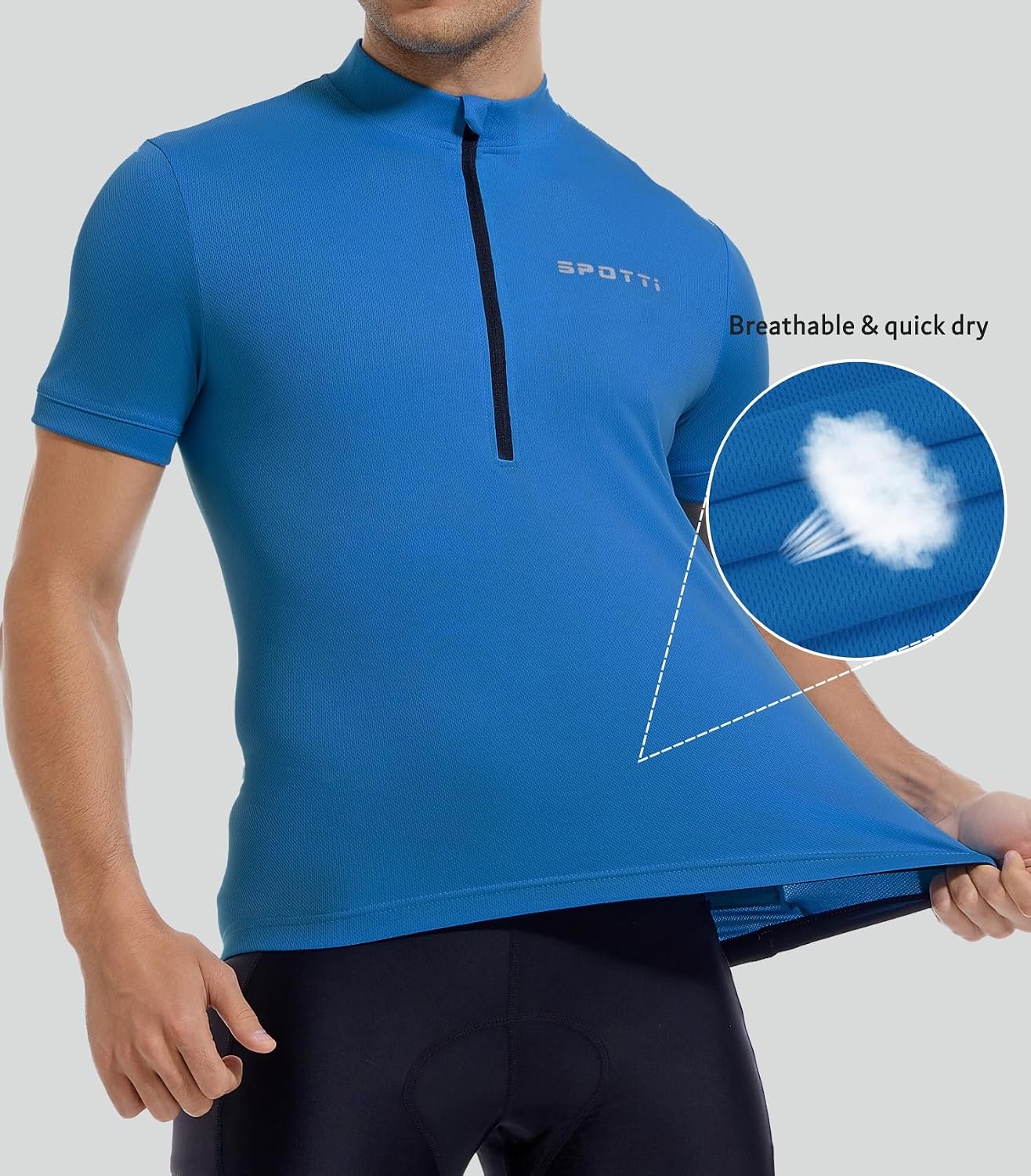 Spotti Men's Cycling Jersey Short Sleeve Half-Zip Bike Shirt, 4 Pockets