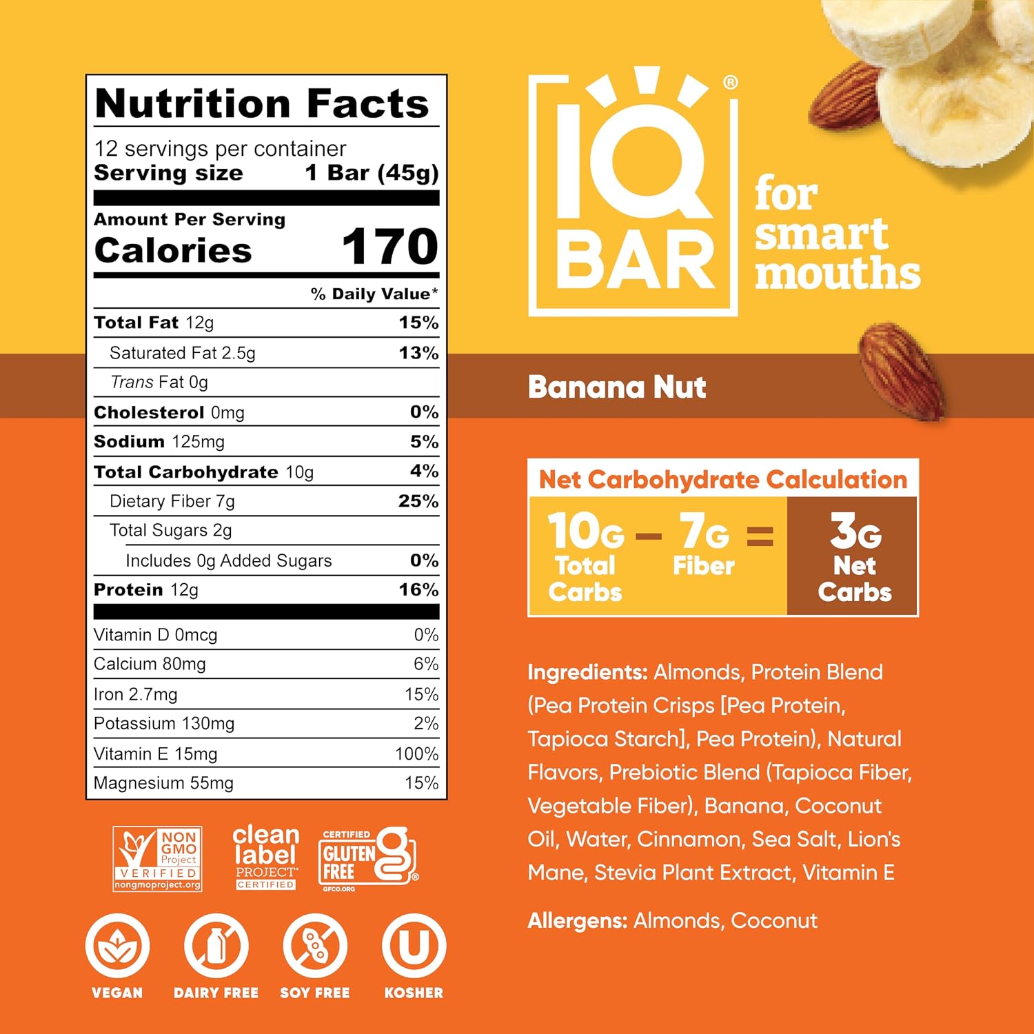 IQBAR Clean Protein Bars, Low Sugar Keto, Banana Nut 36-Count