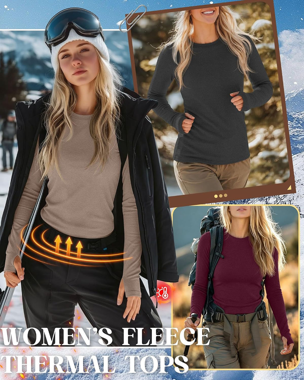 Neer 4 Pack Women's Thermal Fleece Lined Shirts Warm Base Layer