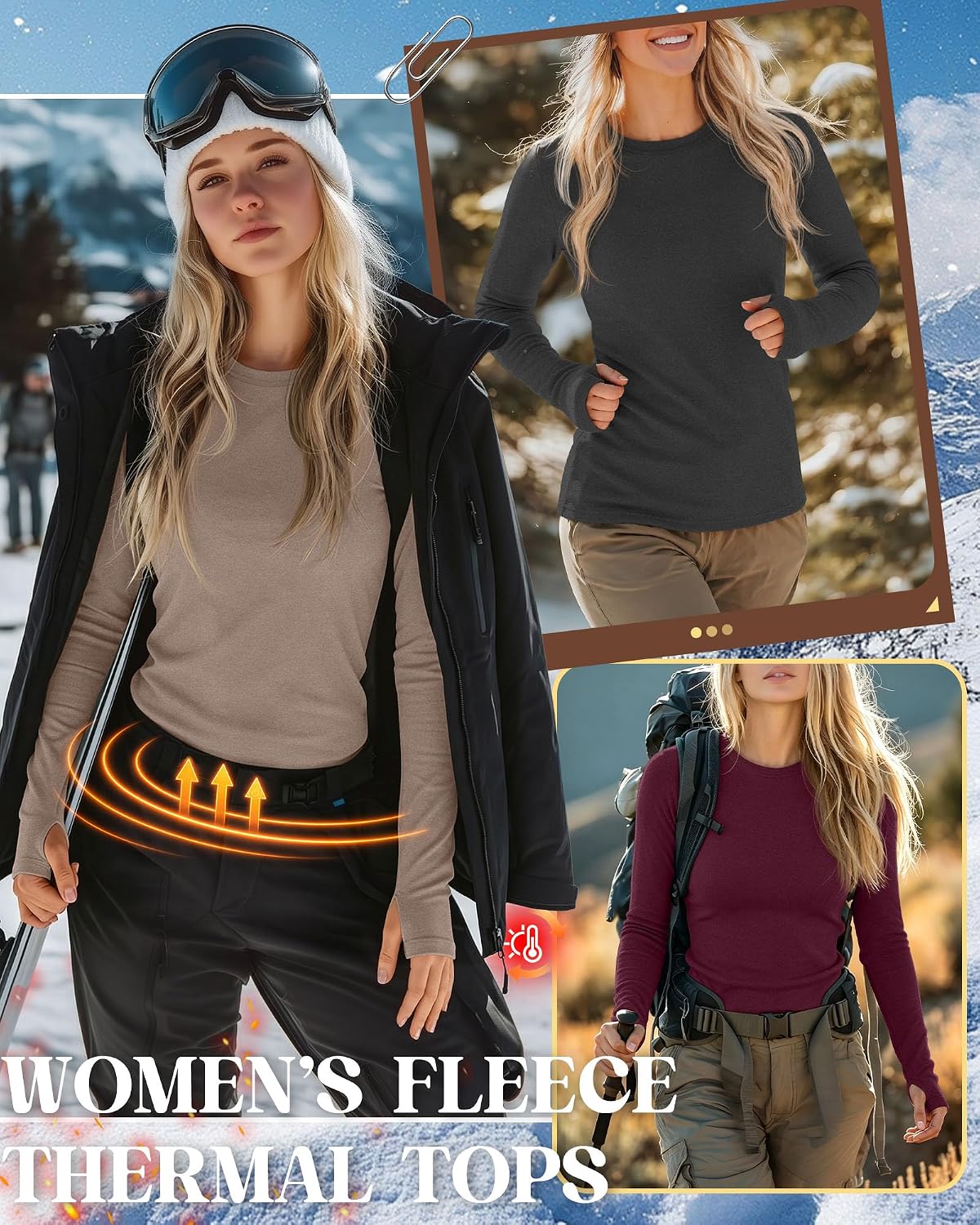 Neer 4 Pack Women's Thermal Fleece Lined Shirts Warm Base Layer