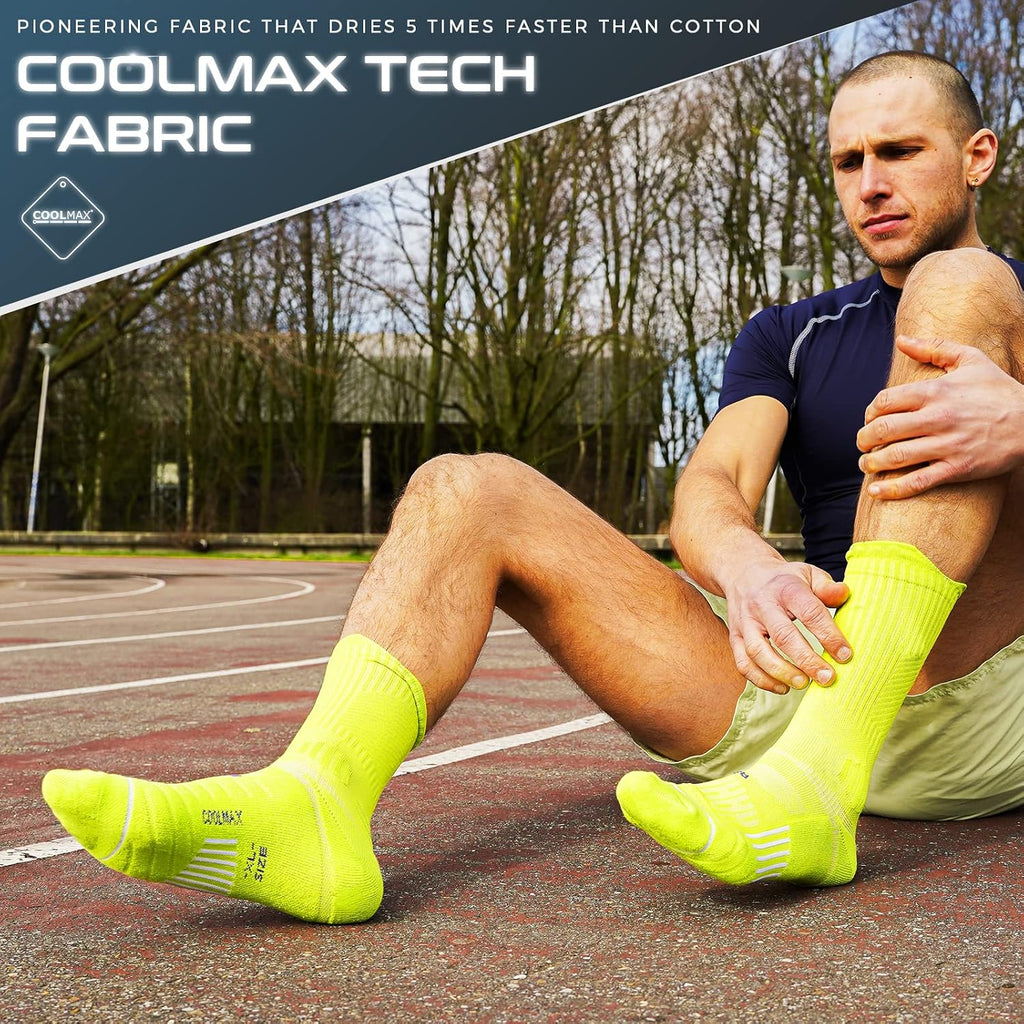 Compression Running Socks 3 Pairs, Cushion Crew Socks, Anti-Blister Moisture Wicking Athletic Hiking Basketball Socks