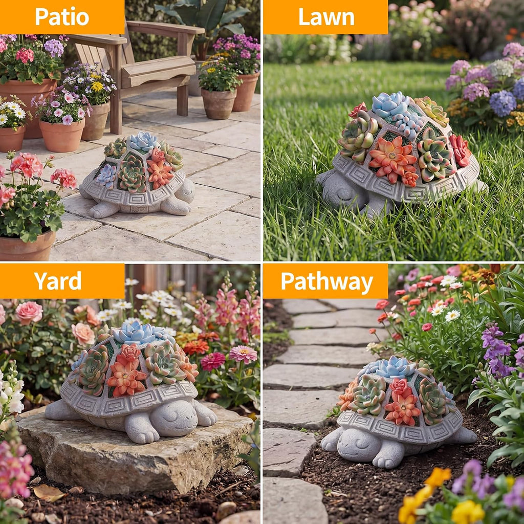 Turtle Garden Decor with Succulent LED Solar Lights Tortoise Garden Outdoor Statue for Yard Decorations Outside Patio Balcony Home Decoration Art Gift for Women Mom Grandma