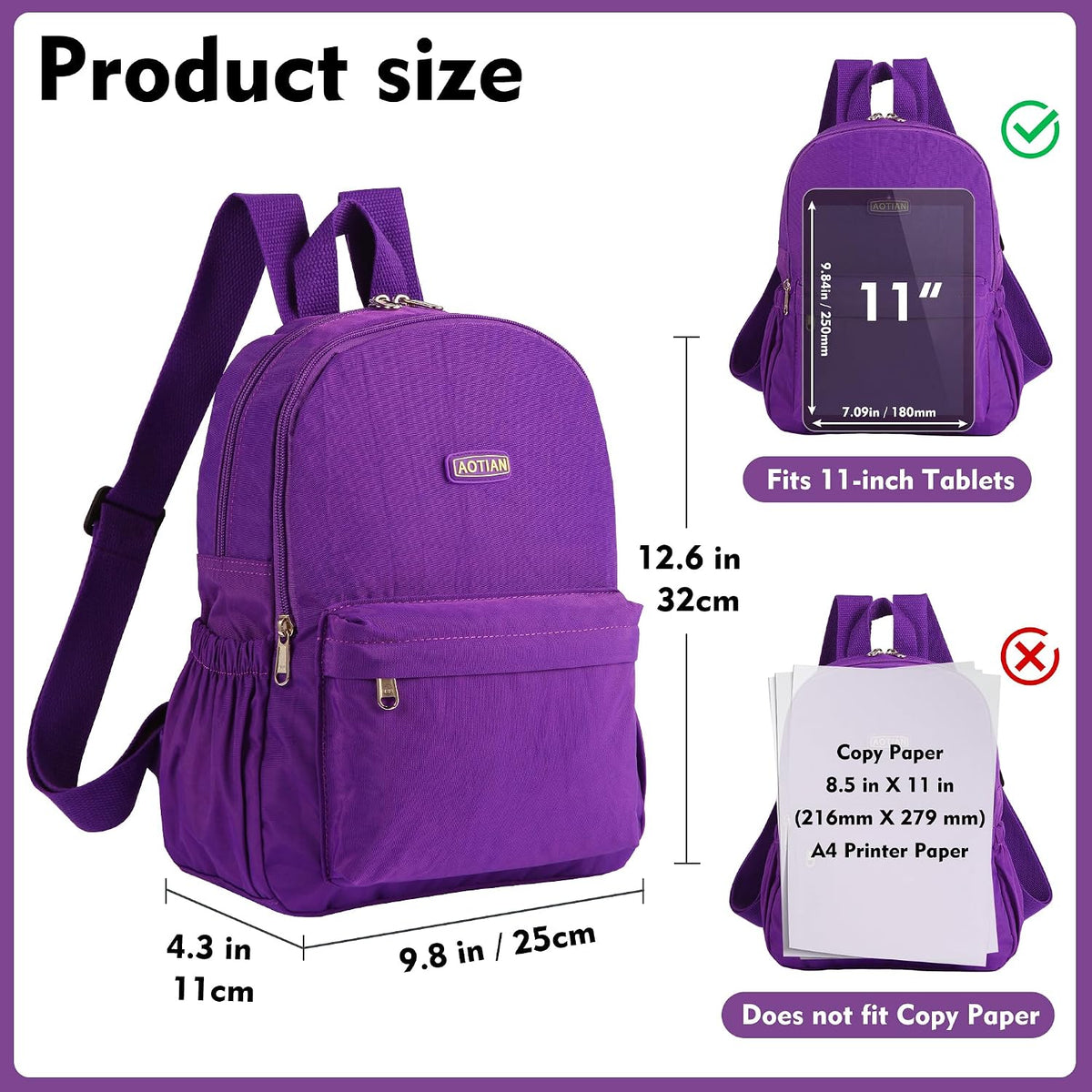 AOTIAN Lightweight Nylon Daypack, Small Hiking Backpack for Women