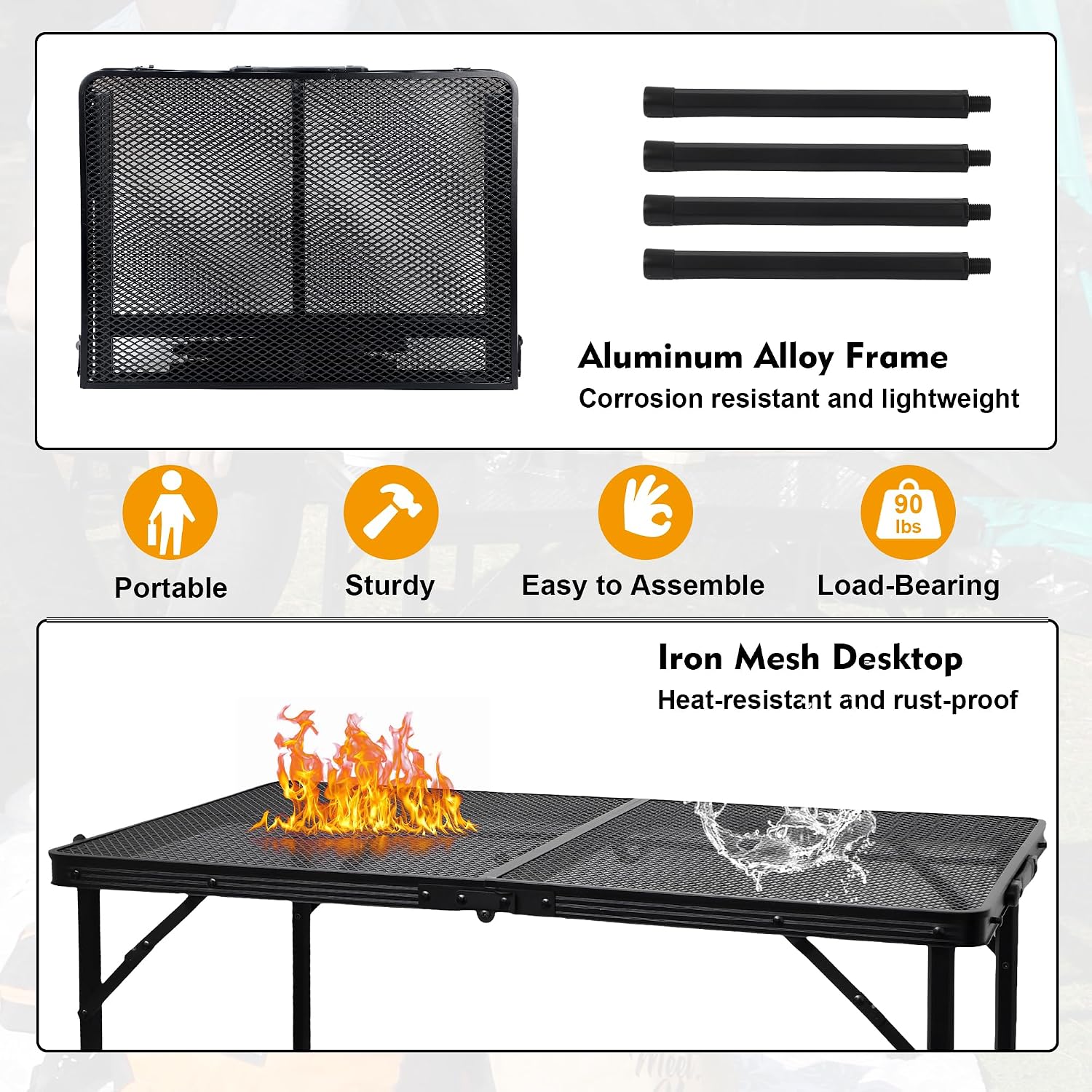 GREGIN Folding Camping Grill Table, Outdoor Metal Table. Foldable, Portable