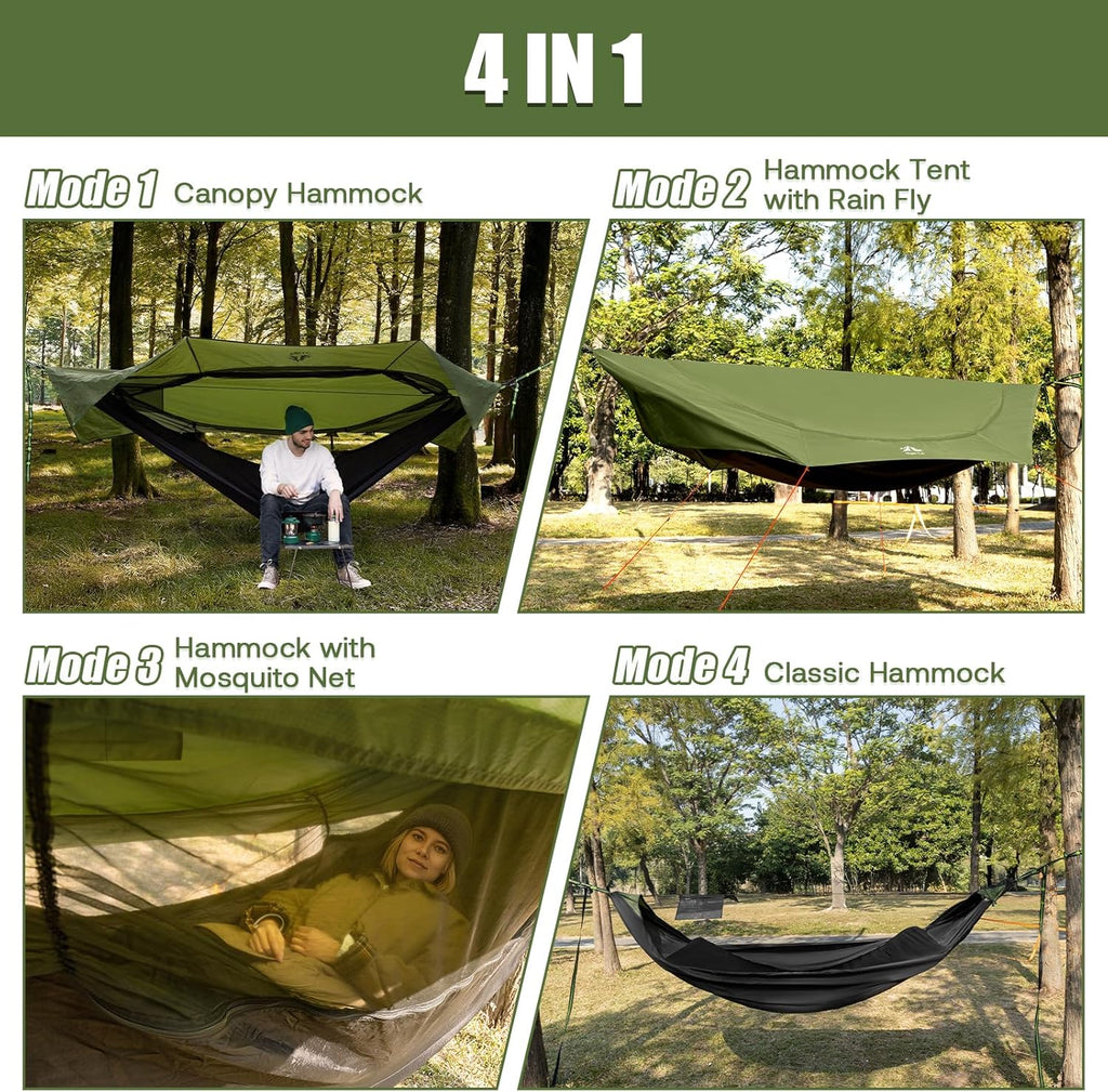 Night Cat Camping Hammock Tent: Lightweight Portable 4 in 1 Hammock with Rain Tarp and Mosquito Net for Hiking Jungle Outdoor