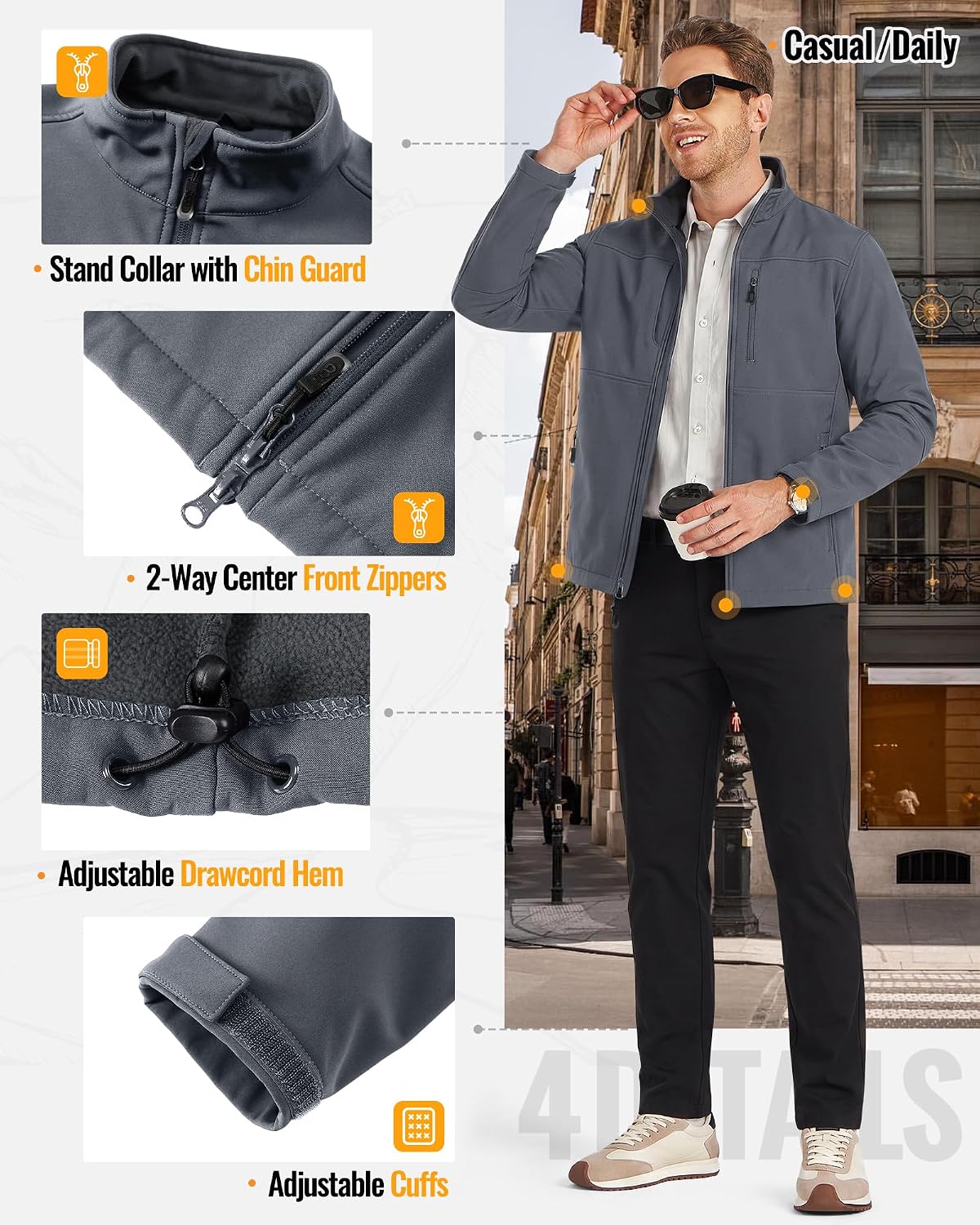33,000ft Men's Lightweight Softshell Jacket Fleece Waterproof Windbreaker