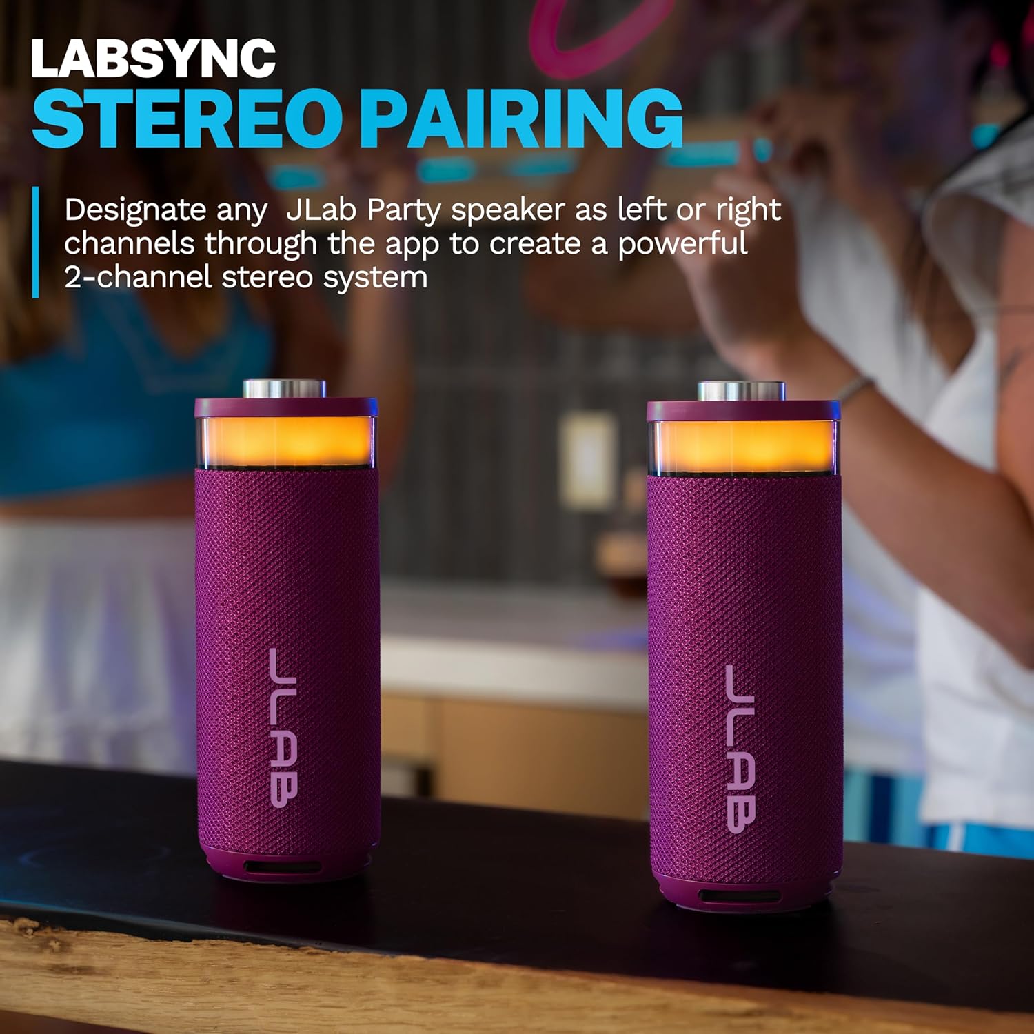 JLab, Go Party, Portable Bluetooth Speaker, Waterproof, RGB Lighting, LabSync, Mulberry