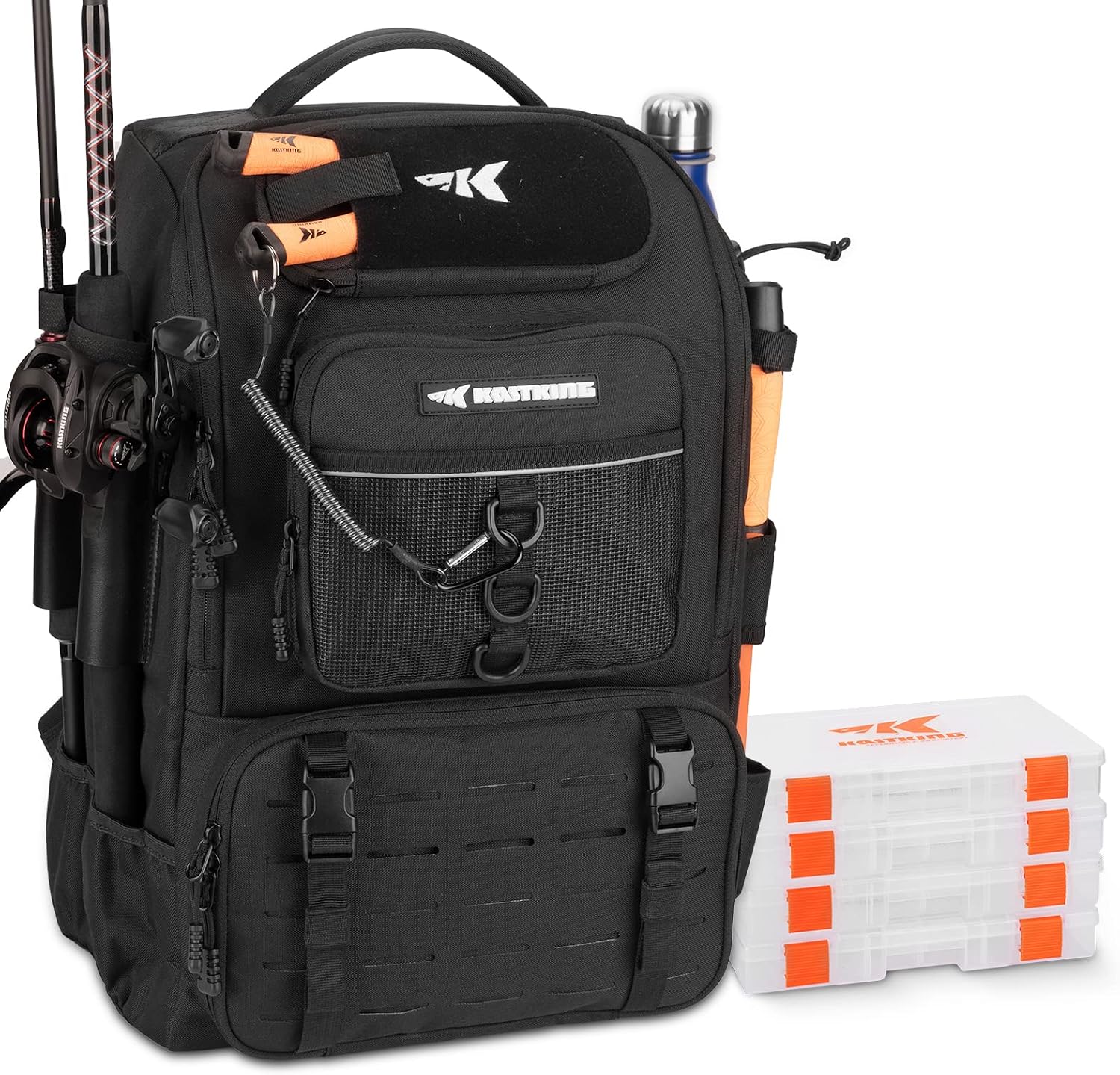 KastKing KarryAll Fishing Backpack with Rod Holder 4 Tackle Boxes, 40/26L