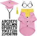 Huhumy 5 Pcs Dog Graduation Costume Set Include 2026 Pet Graduation Gown with Stole Puppy Grad Cap Lensless Glasses DIY Letter Stickers for Dogs Cats Holiday Costume Accessory(Pink Yellow,S)