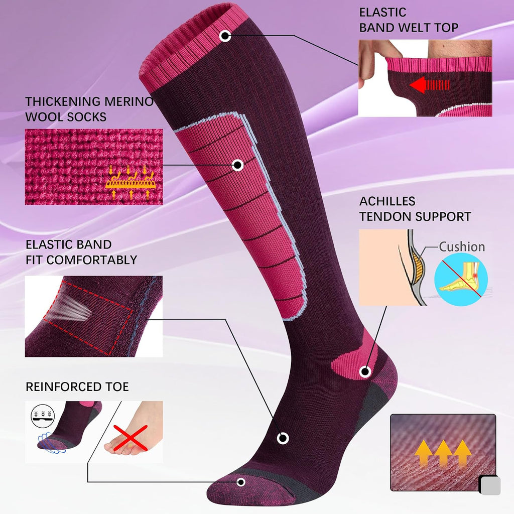 Hylaea Unisex Knee High Merino Wool Ski Snowboard Socks, Cushioning & Warm