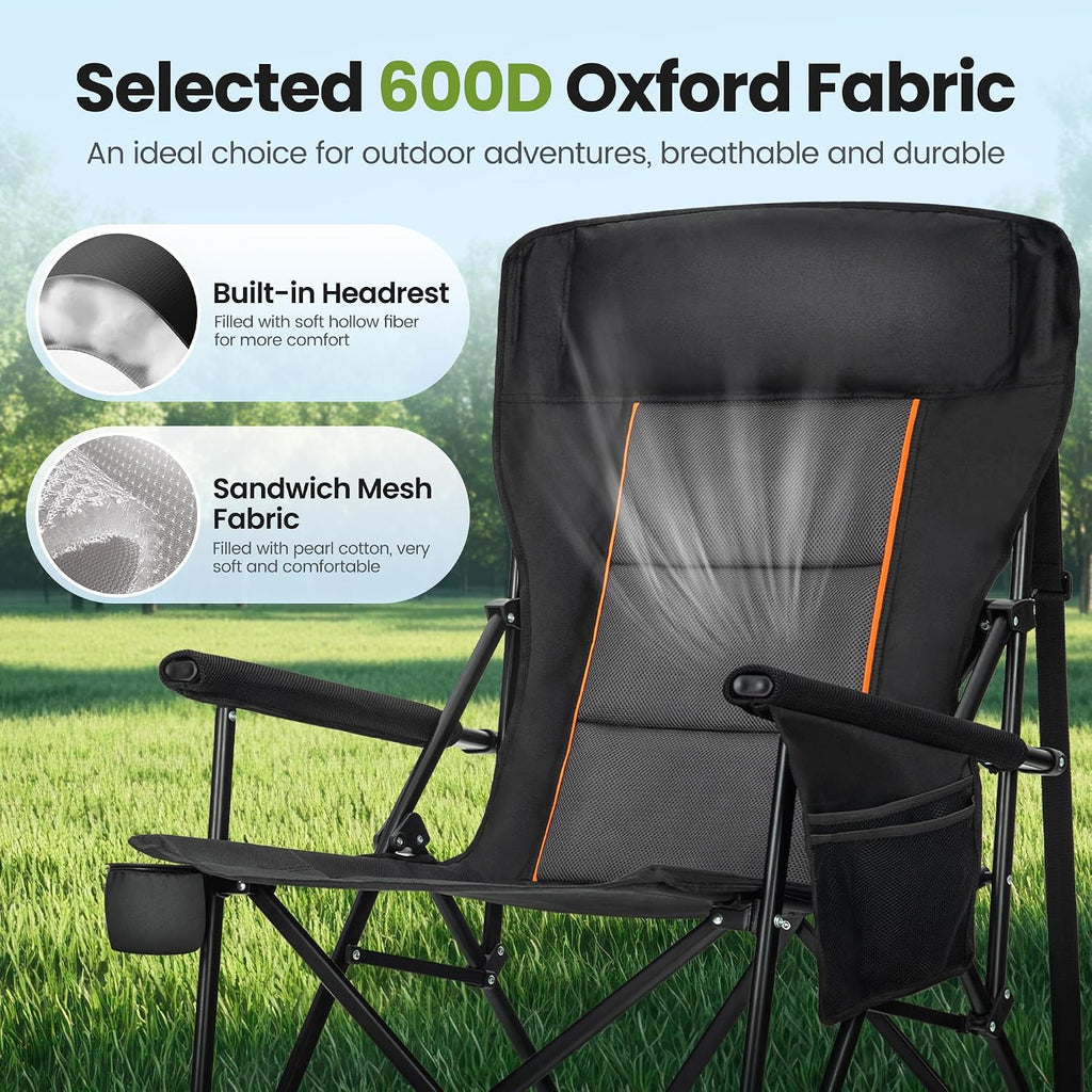 HIGH POINT SPORTS Folding Camping Chairs for Adults Support 500 LBS 2 Pack