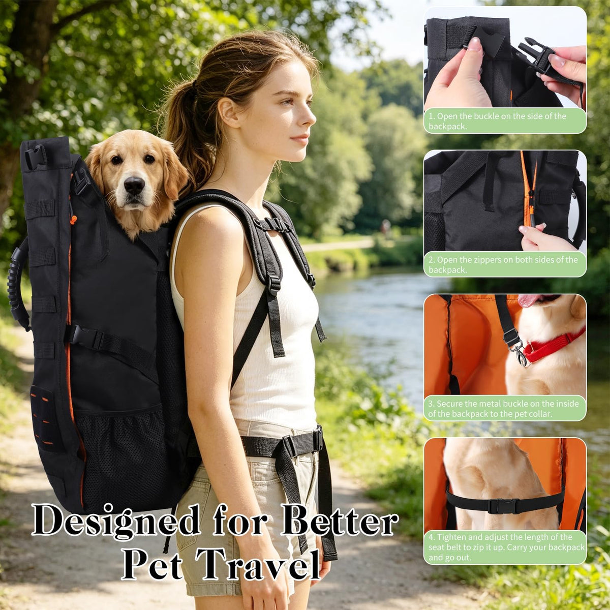 Dog Backpack Carrier for Small Dogs,Hands-Free Pet Carrier Backpack,Black