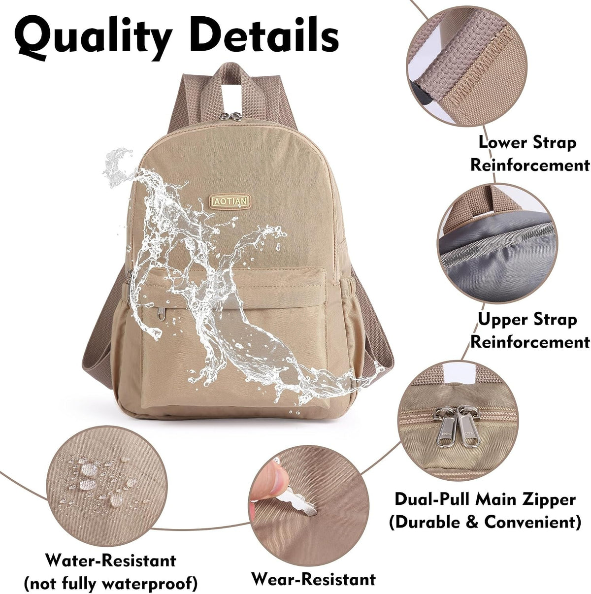 AOTIAN Lightweight Nylon Daypack, Small Hiking Backpack for Women