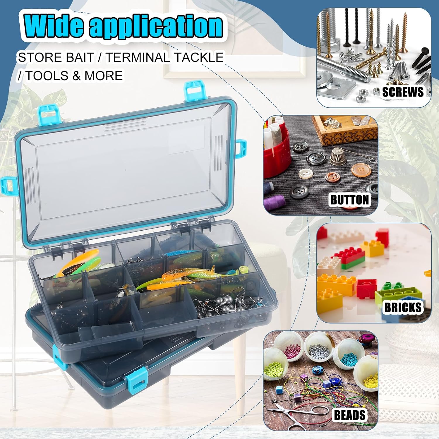 Wonderjune 6 Pack Fishing Tackle Box Waterproof 3600 Tackle Tray, Blue