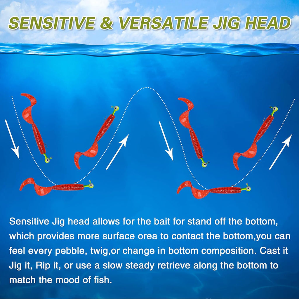 AGOOL Fishing Jig Heads Hooks Kit, 35/60pcs Round Ball Jig Heads Fishing Lures Crappie Jig Heads for Soft Plastic Baits Bass Trout Soft Worm Shrimp Lures Freshwater Saltwater
