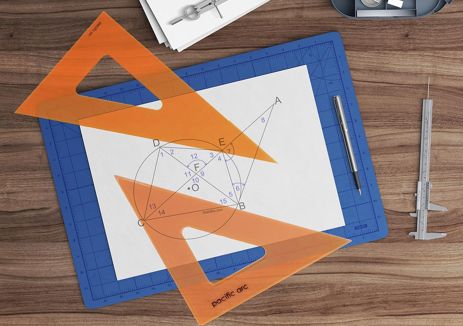 Pacific Arc's Scholastic Triangle - 12 inch - Fluorescent - 45/90 Angle - Polystyrene - Inking Edge - Technical Drawing Tools, Drafting, Architect and Engineering.