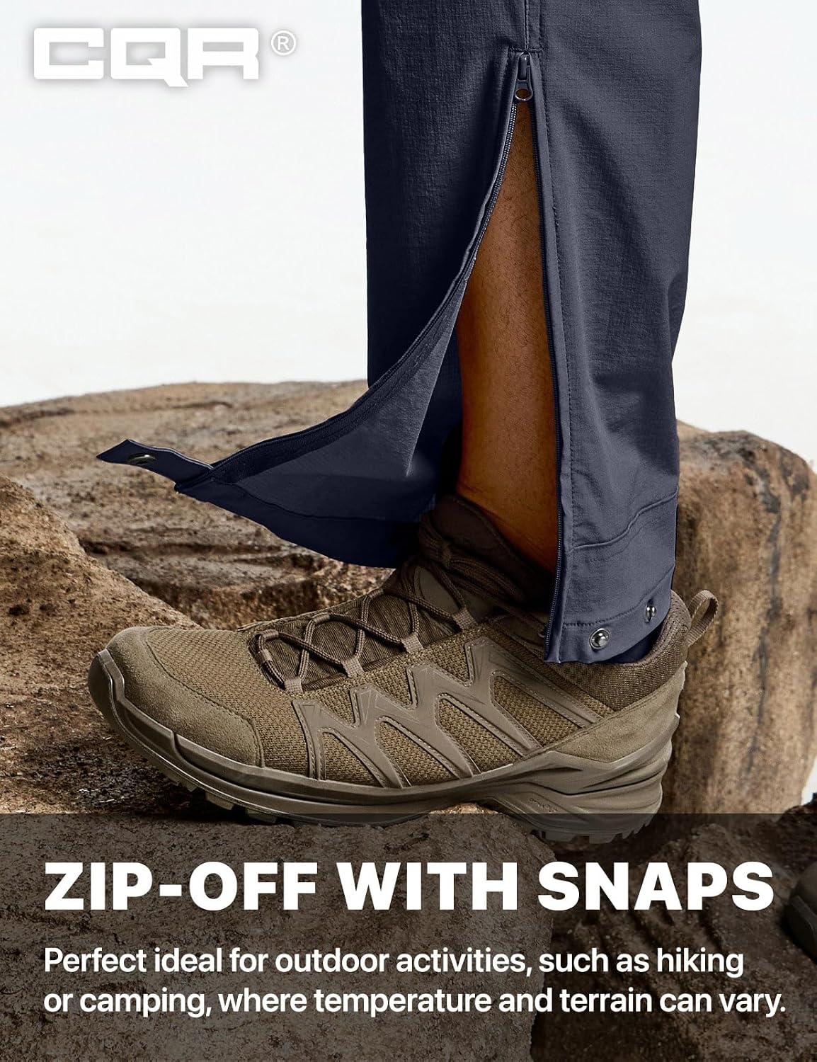 CQR Men's Convertible Cargo Tactical Pants, Water Resistant Outdoor Hiking Pants, Zip Off Lightweight Stretch Work Pants