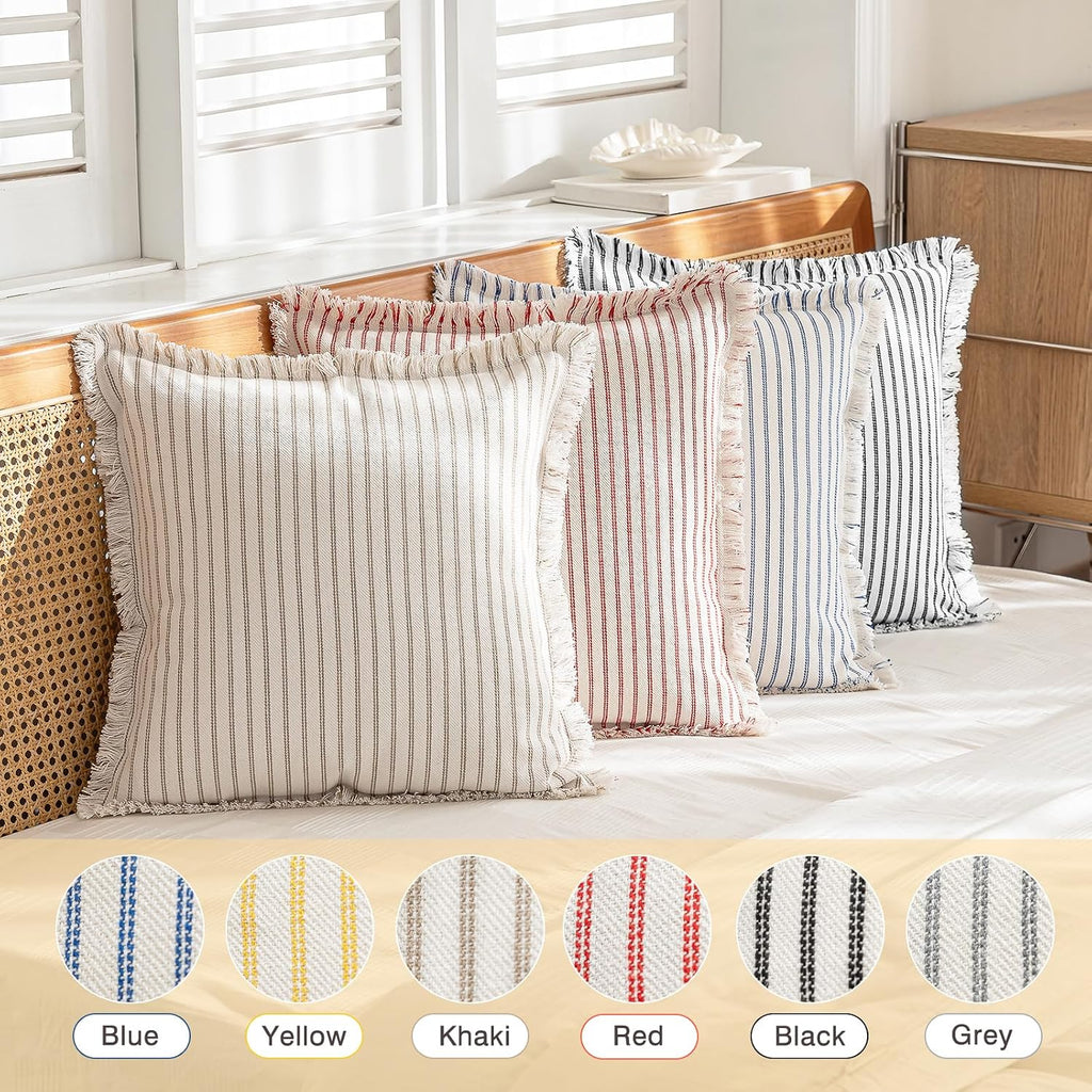 YEENAASY Throw Pillow Covers 18x18 Boho Striped Pillow Cases with Tassel