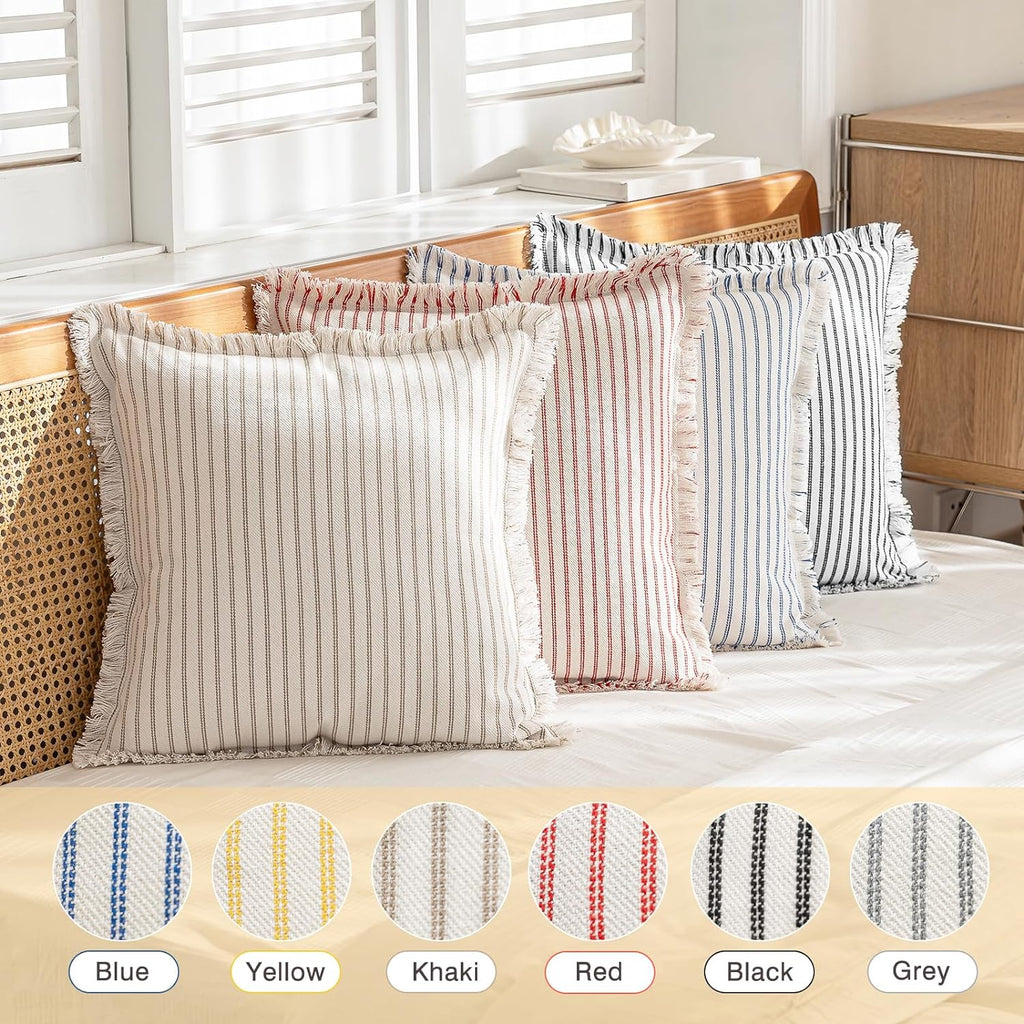 YEENAASY Throw Pillow Covers 18x18 Boho Striped Pillow Cases with Tassel