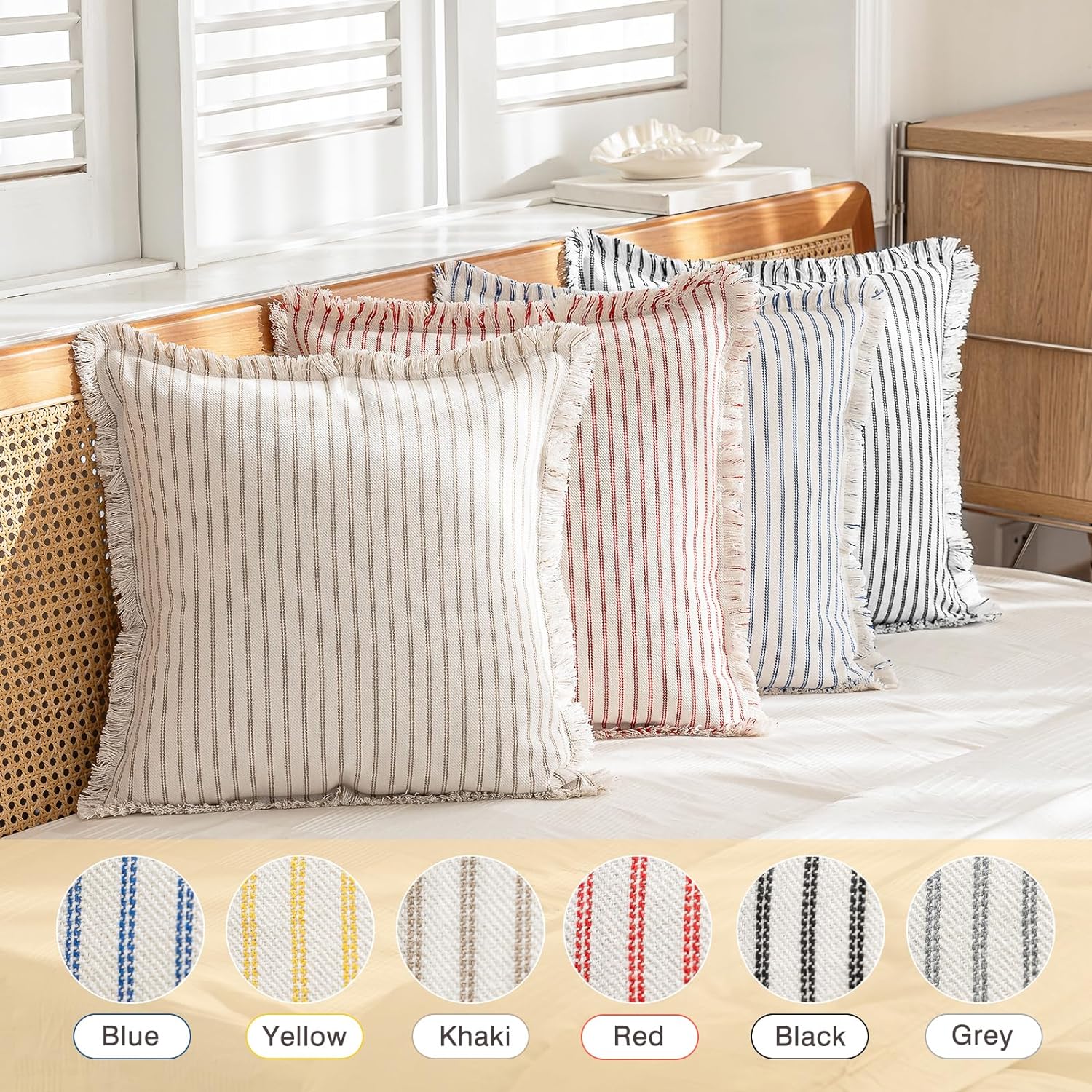 YEENAASY Throw Pillow Covers 18x18 Boho Striped Pillow Cases with Tassel
