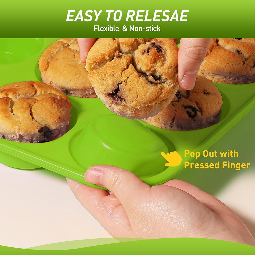 2 Pack 12 Cups Silicone Muffin Pan with Metal Reinforced Frame Regular Size Silicone Molds Cupcake Cake Baking Pans Cookie Baking Chocoflan Cupcake Mold Kitchen Baking Mold Tools for Cooking