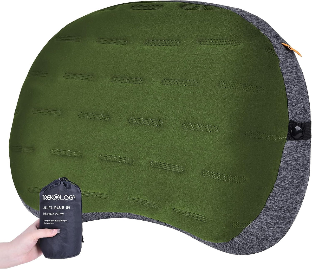 TREKOLOGY Inflatable Camping Pillow with Removable Cover - Ultralight Backpacking, Hiking, Beach, Travel Sleeping Pillow - Compact, Portable, Comfortable Camp Pillow for All Adventures ALUFT Plus SE