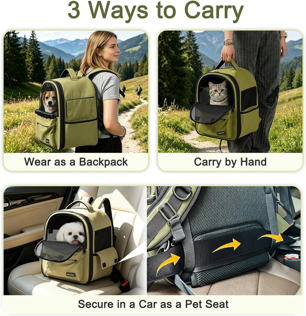 Cat Carrier Dog Backpack Carrier with Anti-Collapse Bottom (Olive Green)