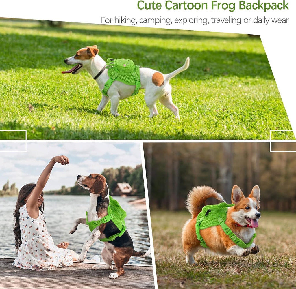 IDOMIK Dog Backpack Harness, No-Pull Dog Backpack with D-Ring,Frog,M