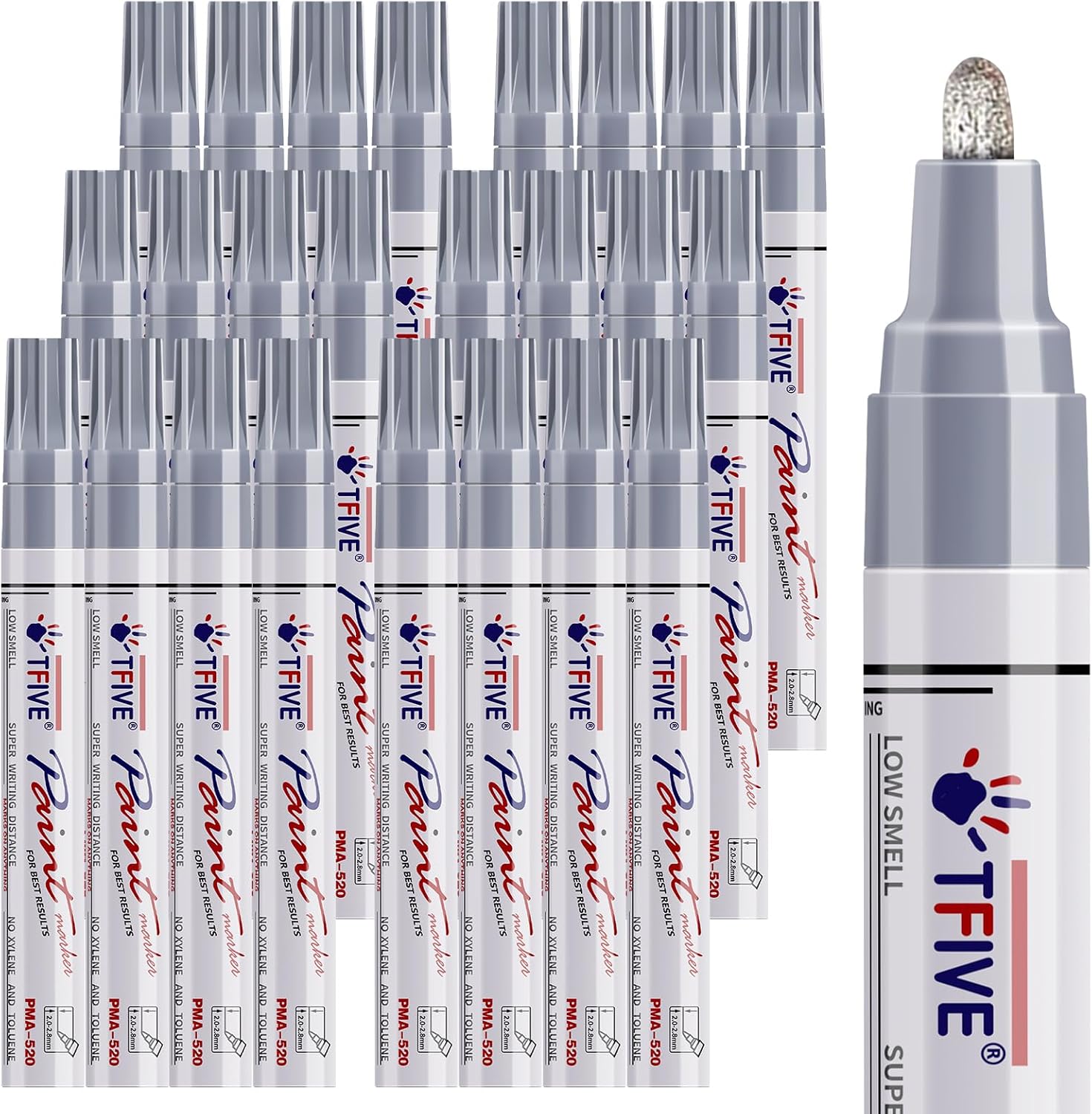 TFIVE Silver Paint Pens Permanent Markers, 24 Pcs Oil Based Paint Markers
