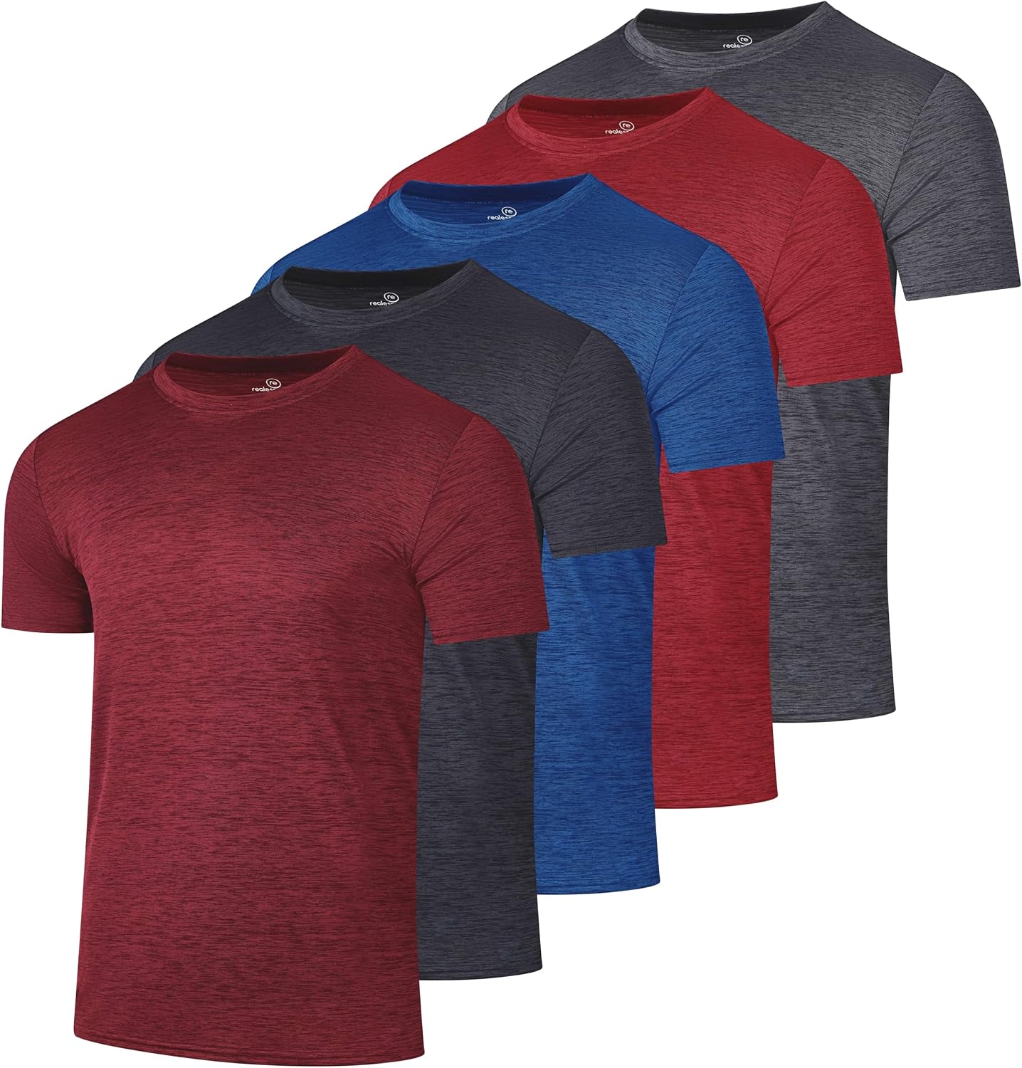 5 Pack Men's Dry Fit Workout T Shirts Crew Neck Athletic Gym Running Tees
