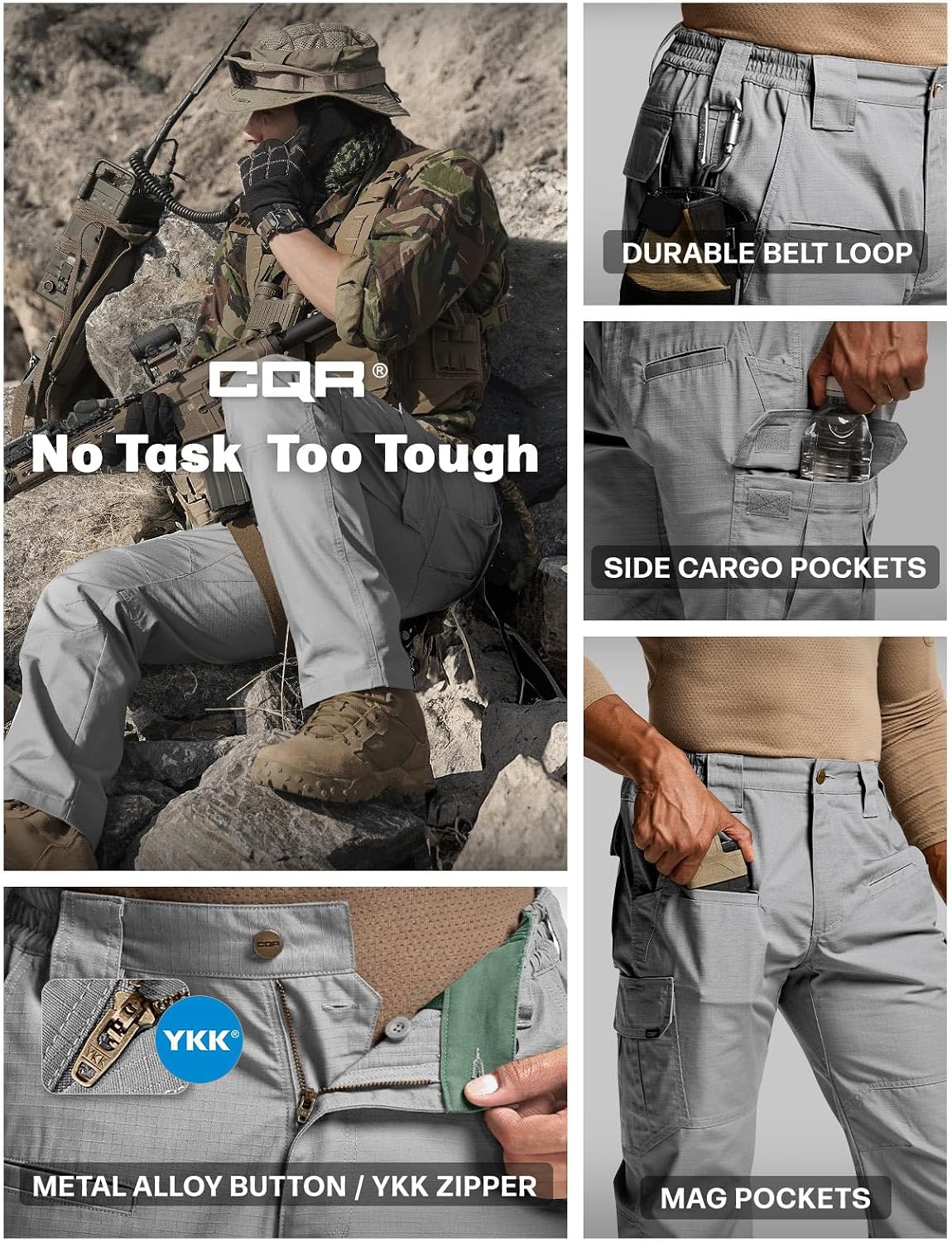 CQR Men's Tactical Pants, Water Resistant Ripstop Cargo Pants, Lightweight EDC Work Hiking Pants, Outdoor Apparel