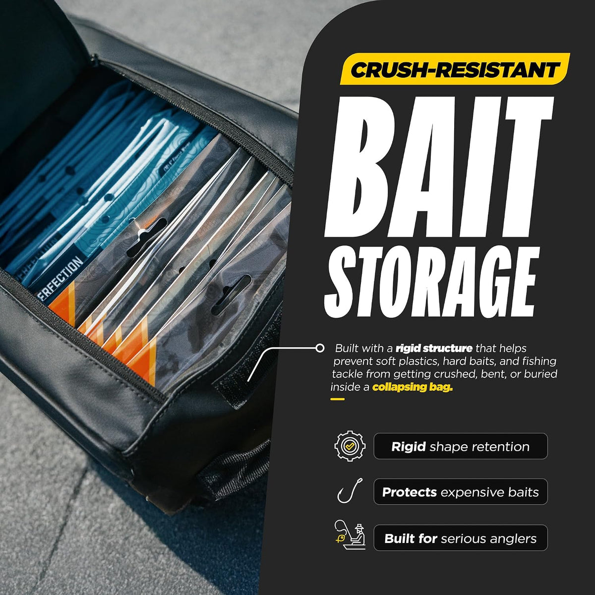 Beyond Braid Bait Commander Fishing Bait Bag - Crush-Resistant Soft Plastic Bait Storage with Removable Dividers - Soft Bait Organizer for Bass, Saltwater and Freshwater - Water-Resistant Tackle Bag