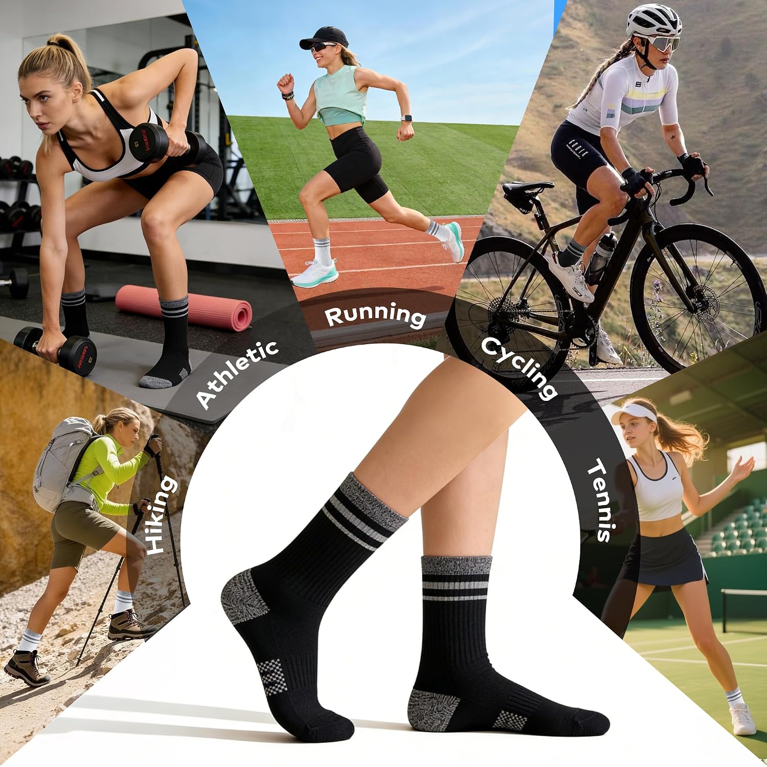 Gonii Women Athletic Cushioned Crew Socks 5 Pairs
