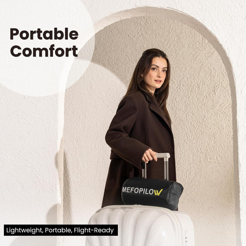 Memory Foam Travel Pillow with Washable Cover & Carry Bag – Compact, Soft & Breathable Neck Pillow for Airplane, Camping & Car (Black- Without Spare Cover, 15.7x9.8x3.9 inches)